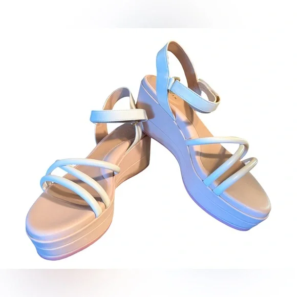 Cole Haan NWT Sz 9 White & Pink Leather Platform Strappy Sandals (SH286)